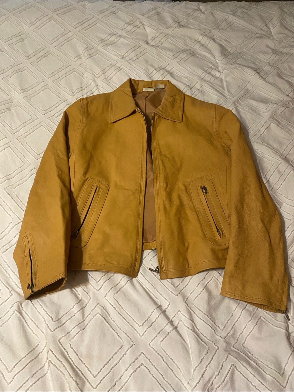 Styleworks Vintage Mustard Yellow Leather Zip Jacket